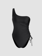 Shaping Asymmetrical Neck Drawstring Ruched One Piece Swimsuit