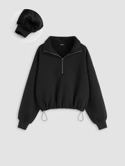 Fleece Zip Through Drawstring Sweatshirt