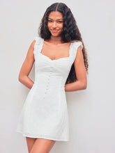 Broderie Anglaise 100% Cotton Off-shoulder Solid Button Mini Dress