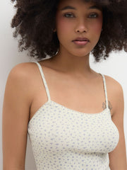 Pointelle U-neckline Floral Lettuce Trim Crop Cami Top