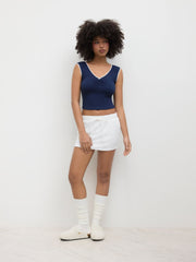 Cotton-blend Low Rise Knotted Mini Skort