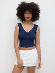 Cotton-blend Low Rise Knotted Mini Skort