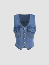 High Stretch Denim V-neck Knotted Crop Vest