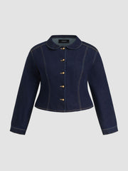 Denim Collar Cinched Waist Jacket Curve & Plus