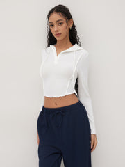 Hooded Solid Top & Mid Rise Pocket Wide Leg Trousers Set
