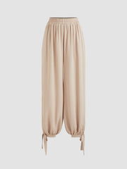 Mid Rise Elastic Waist Knotted Jogger Pants