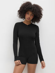 Cotton-blend Half Zip Romper
