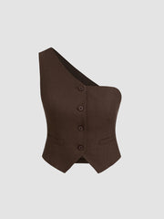 Linen-blend Asymmetrical Neck Solid Vest