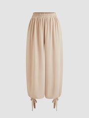 Mid Rise Elastic Waist Knotted Jogger Pants