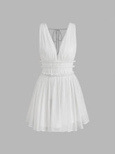 V-neck Knotted Shirred Mini Dress