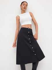 Round Neckline Tank Top & Mid Rise Button Maxi Skirt