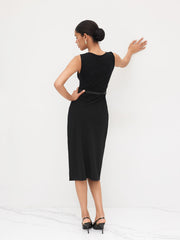 Cowl Neck Ruched Midi Dress With Belt