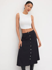 Round Neckline Tank Top & Mid Rise Button Maxi Skirt