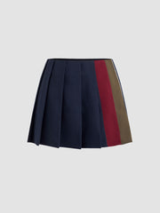 Cotton-blend Mid Rise Colorblock Pleated Mini Skirt