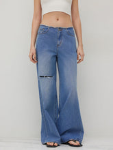 Denim Low Rise Ripped Raw Trim Baggy Jeans