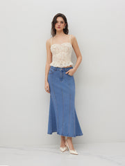 High Stretch Cider Denim Mid Rise Mermaid Maxi Skirt
