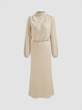Stand Collar Solid Ruched Long Sleeve Maxi Dress