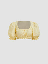 100% Cotton Bowknot Lettuce Trim Puff Sleeve Crop Top