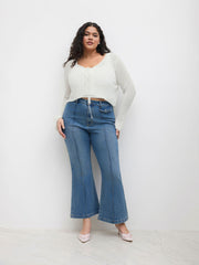 Solid Texture Knotted Cardigan Curve & Plus