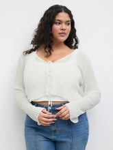 Solid Texture Knotted Cardigan Curve & Plus