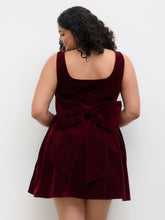 Velvet Boat Neck Bowknot Mini Dress Curve & Plus