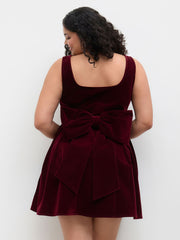 Velvet Boat Neck Bowknot Mini Dress Curve & Plus