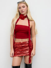 Bandeau Top With Rosette Scarf & Sequin Mini Skirt Set