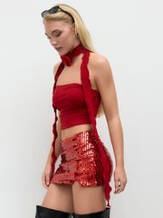 Bandeau Top With Rosette Scarf & Sequin Mini Skirt Set