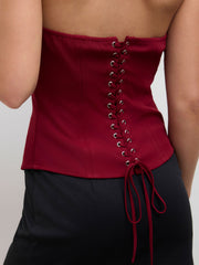 Lace Up Bandeau Top With Rosette Scarf
