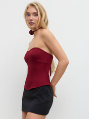 Lace Up Bandeau Top With Rosette Scarf