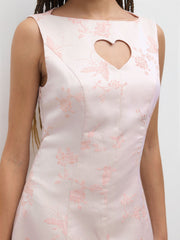 Boat Neck Floral Heart Cut Out Mini Dress