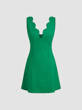 Linen-blend V-neck Wave Trim Mini Dress