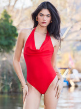 Shaping Cowl Neck Knotted Ruched One Piece Swimsuit