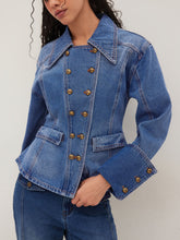 Denim Double Breasted Curved Hem Jacket
