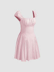 CiderAIRY™ Square Neck Solid Ruched Mini Dress