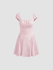 CiderAIRY™ Square Neck Solid Ruched Mini Dress