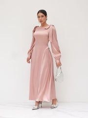 Boat Neck Bowknot Ruffle Puff Sleeve Maxi Dress