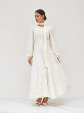 Round Neckline Crochet Floral Ruffle Maxi Dress With Scarf