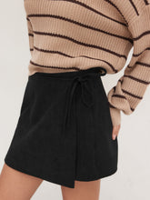 Corduroy Mid Rise Solid Knotted Mini Skirt