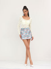 Jacquard Mid Rise Floral Mini Skirt