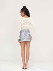 Jacquard Mid Rise Floral Mini Skirt