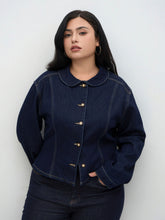 Denim Collar Cinched Waist Jacket Curve & Plus