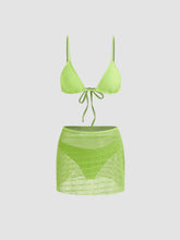 V-neck Triangle Bikini Set With Mesh Sarong