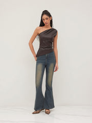 Washed Denim High Rise Flared Jeans