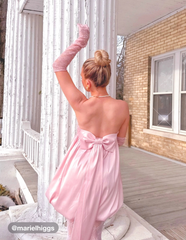 Bowknot Satin Tube Solid Bubble Hem Mini Dress