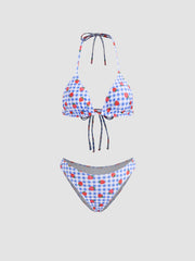 Halter Neckline Gingham Strawberry Triangle Cheeky Bikini Set