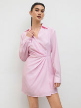 V-neck Stripe Ruched Mini Dress