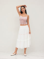 Lace Lettuce Trim Knotted Cami Top