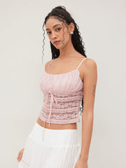 Lace Lettuce Trim Knotted Cami Top