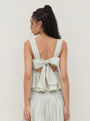 Cotton-blend Striped Bow Ruffle Cami Top